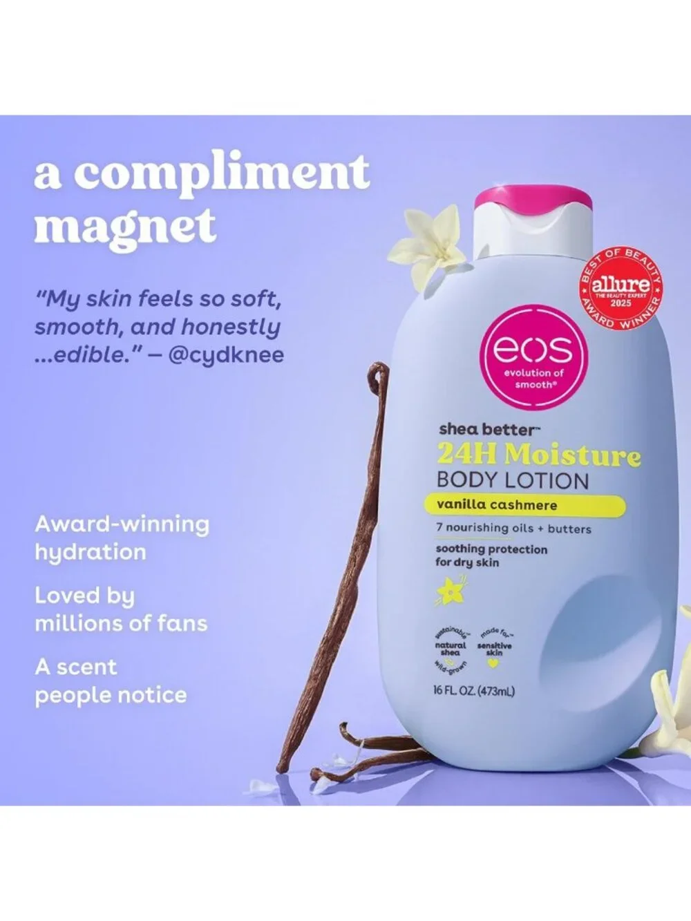 Hydrating Vanilla Cashmere Body Lotion - 24-Hour Moisture, Lightweight & Vegan